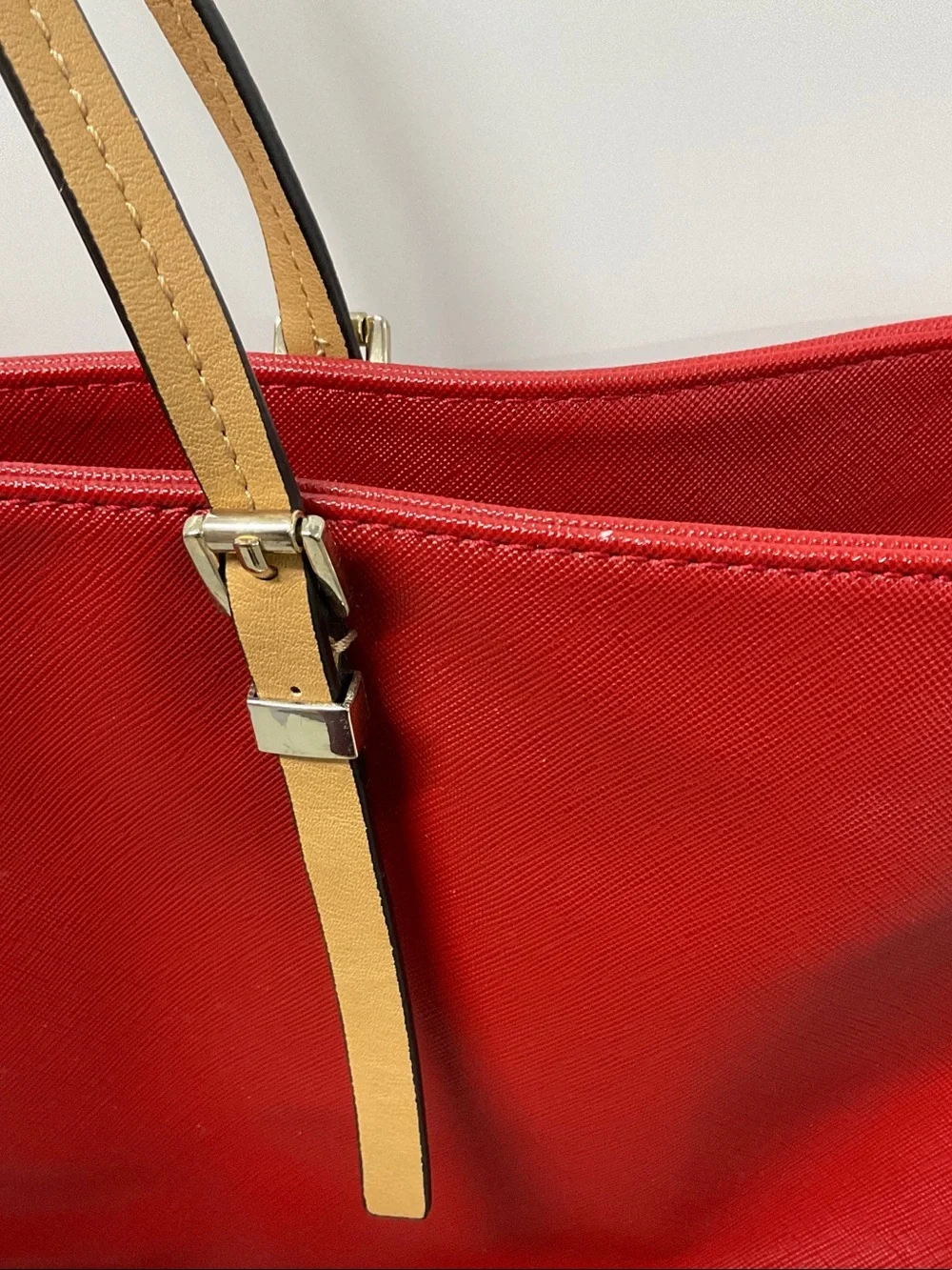 Banana Republic Red/Orange Tote with Tan Straps